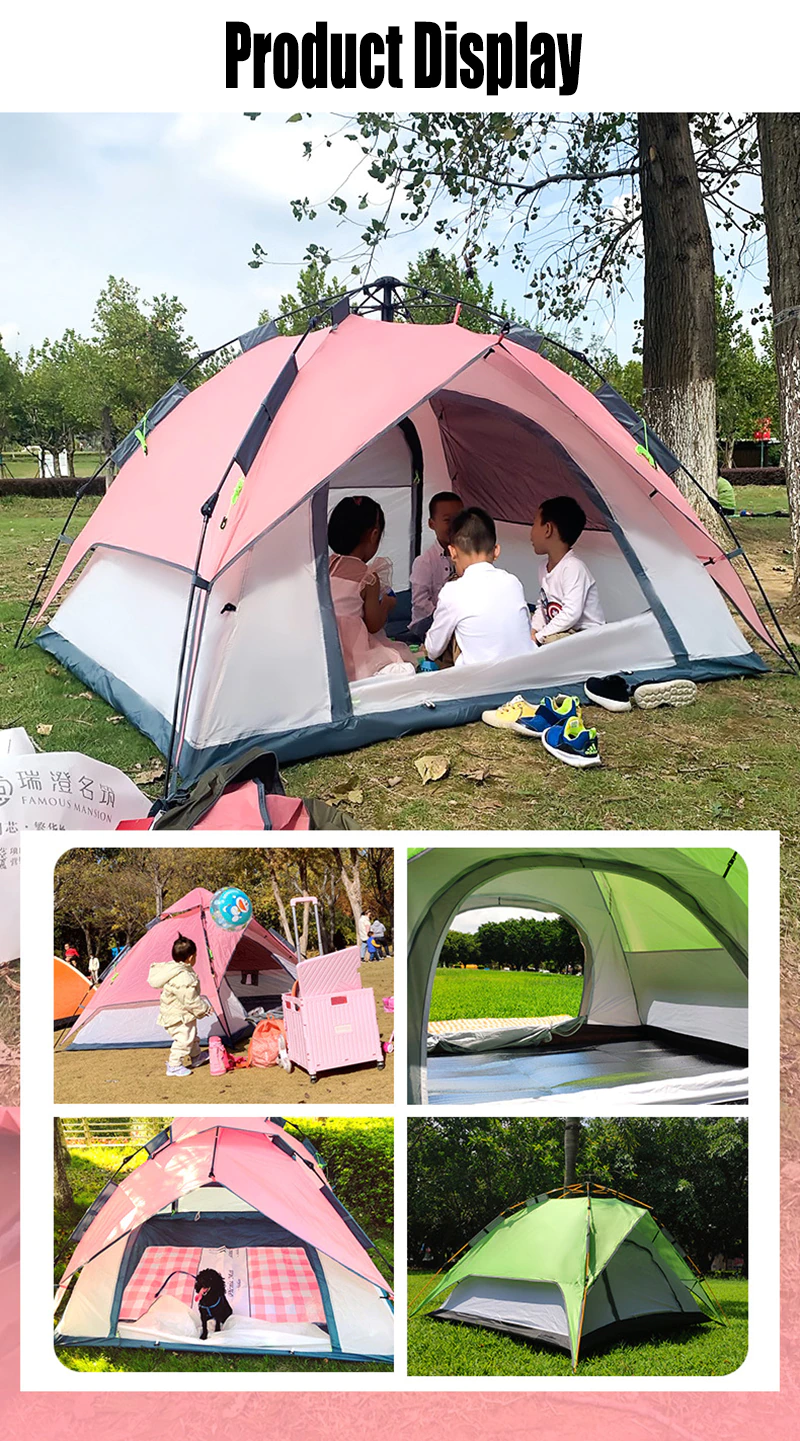 Cheap Goat Tents 4 5 People Large Tent Quick Setup Family Camping Tent Pink And Green Tent Camping Hiking Foldable Folding Tent Double Layer   